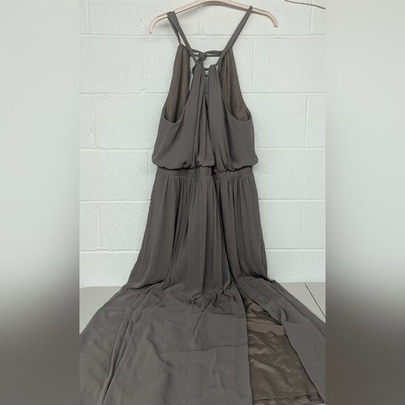 New plus SZ 20W bridesmaid WATTERS Fleurette design halter a-line sandstone gray - Picture 2 of 6